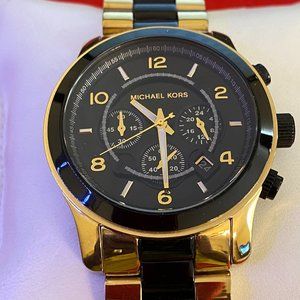 MICHAEL KORS Runway Chronograph Black Dial Gold-Tone Men's Watch